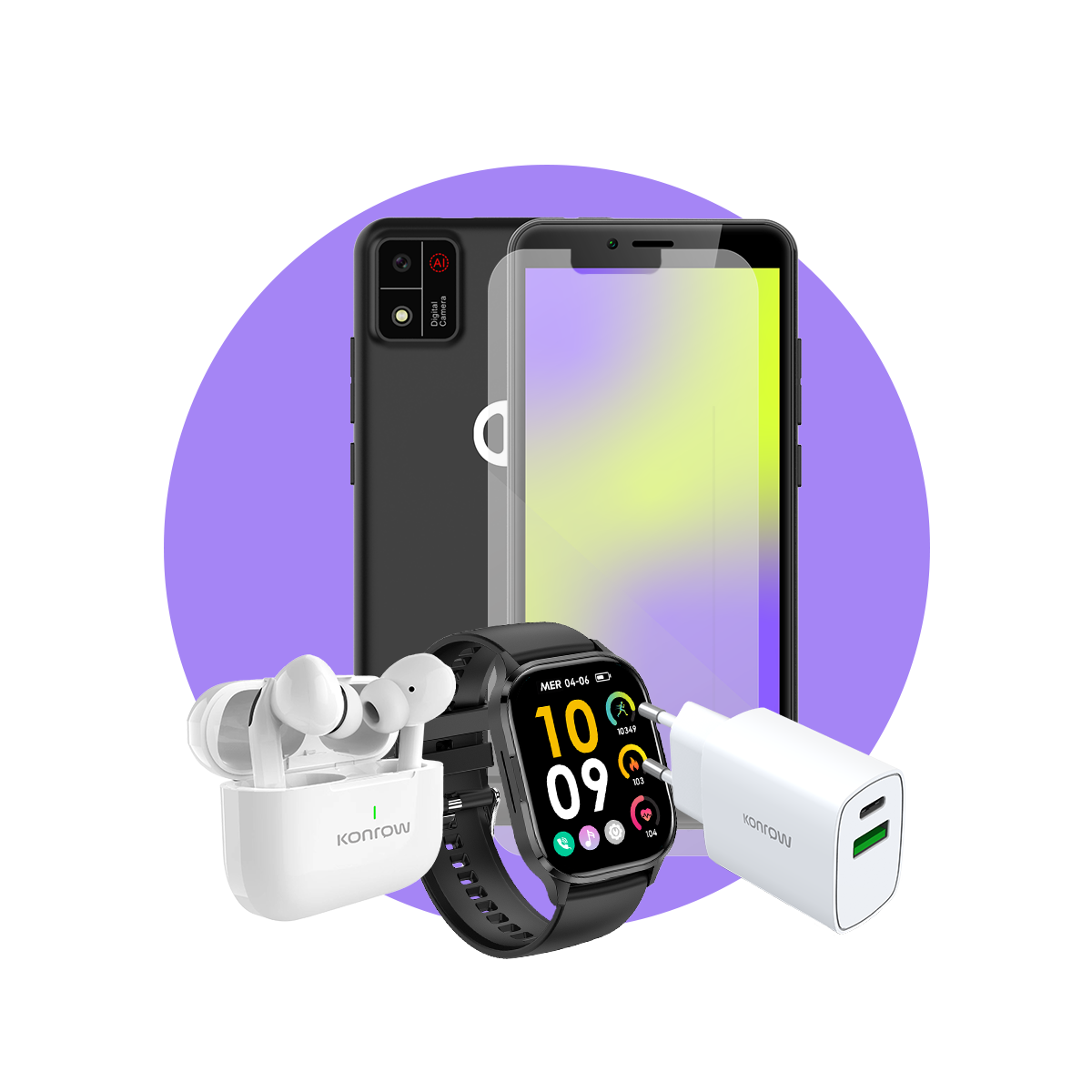 חבילת ילדים פרימיום (סמארטפון לנוער - אוזניות בלוטות' - שעון חכם - מטען - מגן מסך מזכוכית מחוסמת)