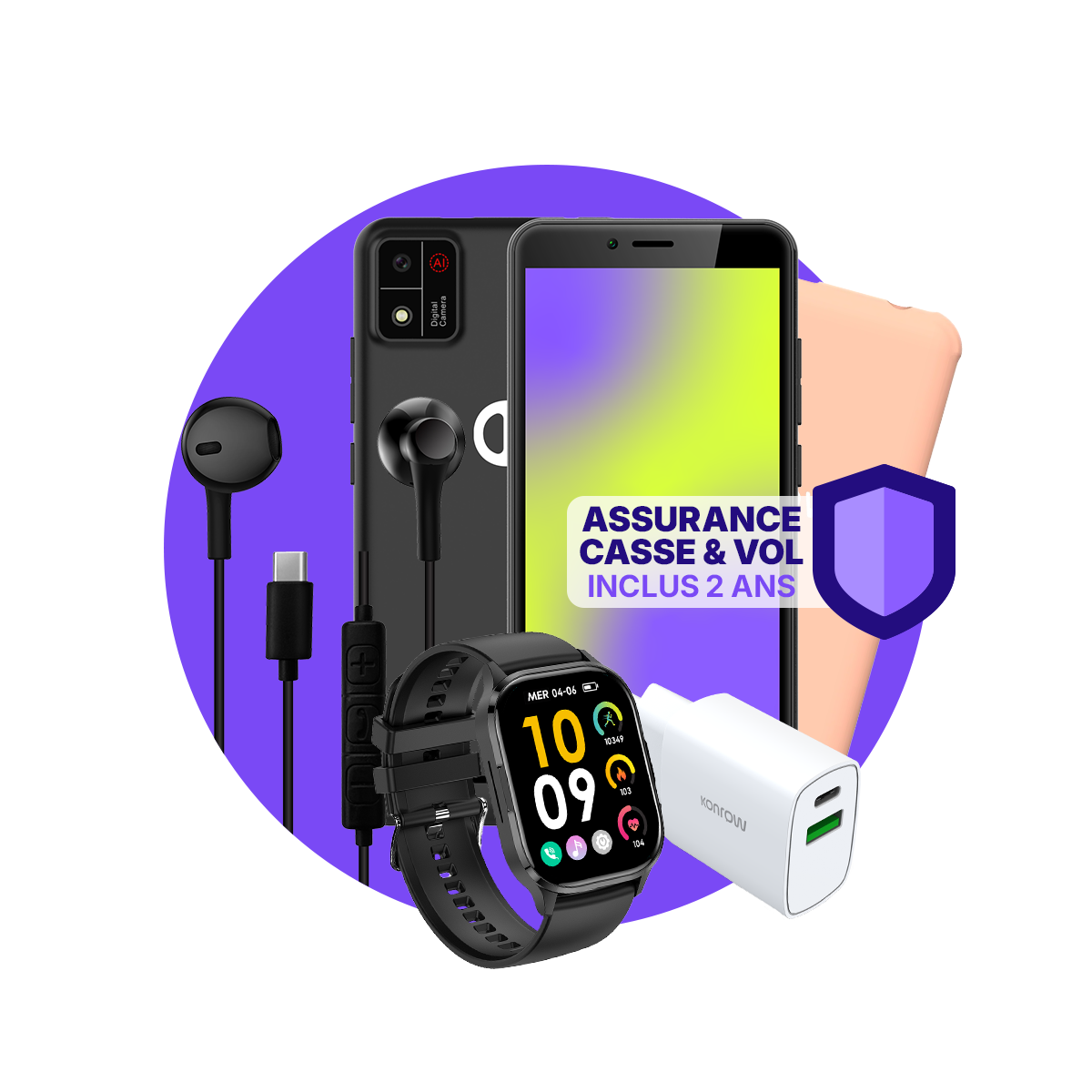 Pack ULTIMA Kids (Smartphone pour ados - écouteurs - montre connectée - chargeur - coque - assurance incluse)