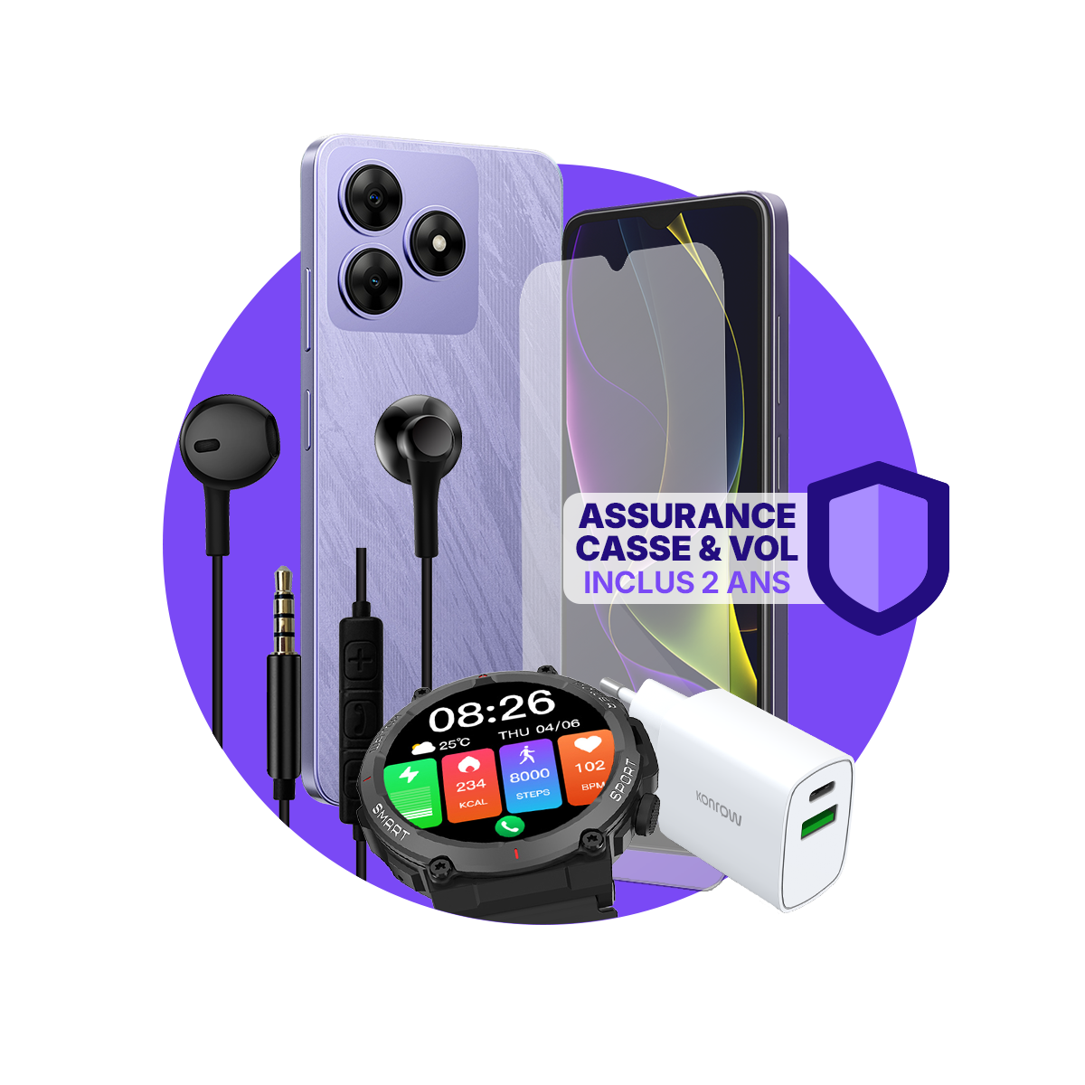 paquete ULTIMA Caja Fuerte (Smartphone para adolescentes - auriculares - reloj conectado - cargador - cristal templado - seguro incluido)