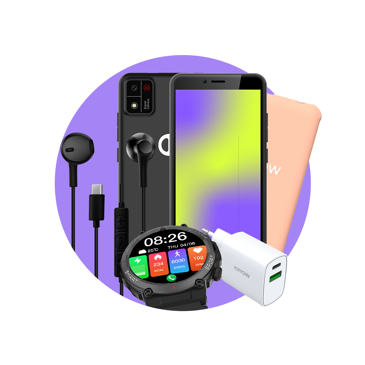 Pack Premium Kids (Smartphone pour ados - écouteurs filaires - montre connectée - chargeur - coque)