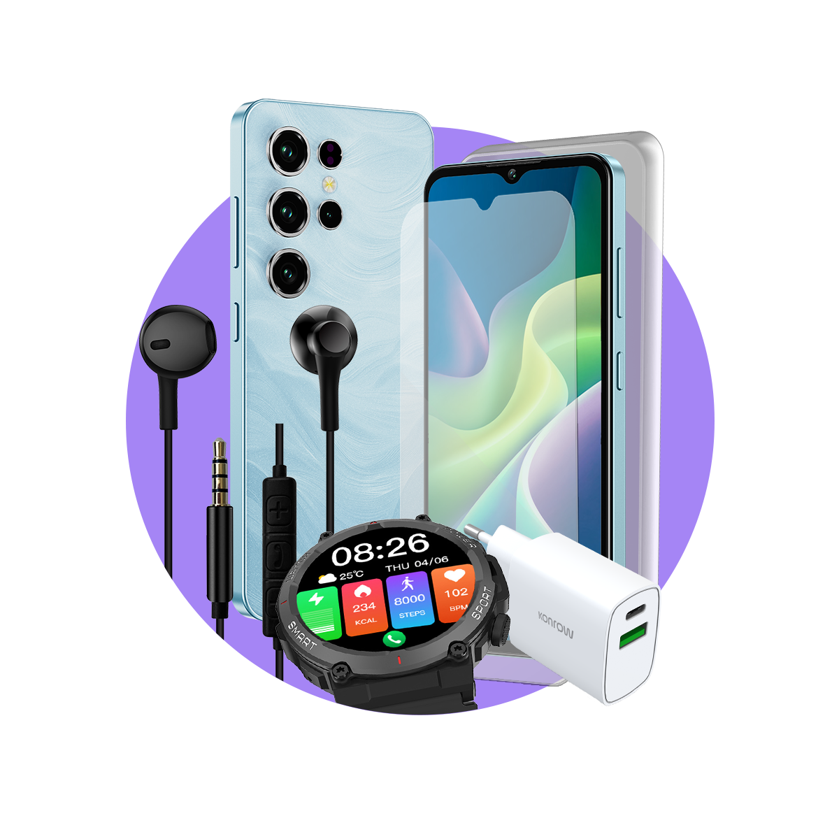 Pack Premium Safe Plus (Smartphone pour ados - écouteurs - montre connectée - chargeur - verre trempé - coque en silicone)