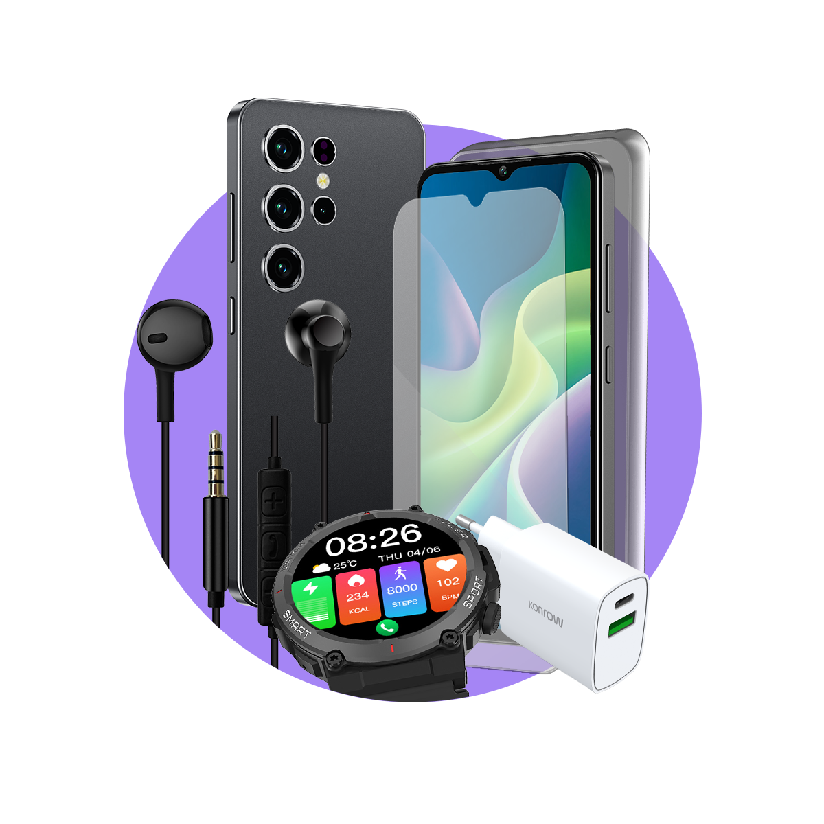 Premium Safe Plus Pack (Smartphone for teenagers - headphones - connected watch - charger - tempered glass - silicone case)