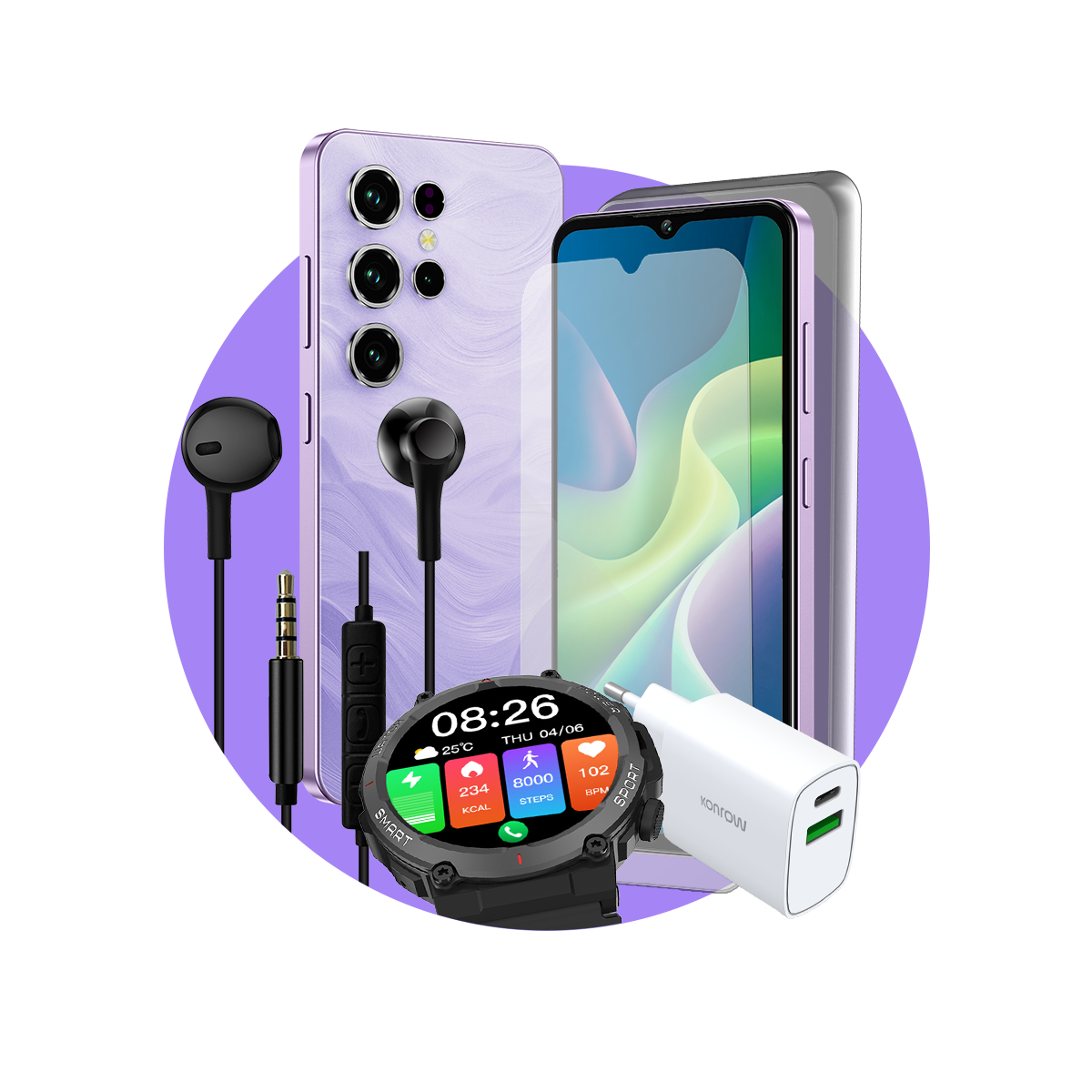 Premium Safe Plus Pack (Smartphone for teenagers - headphones - connected watch - charger - tempered glass - silicone case)