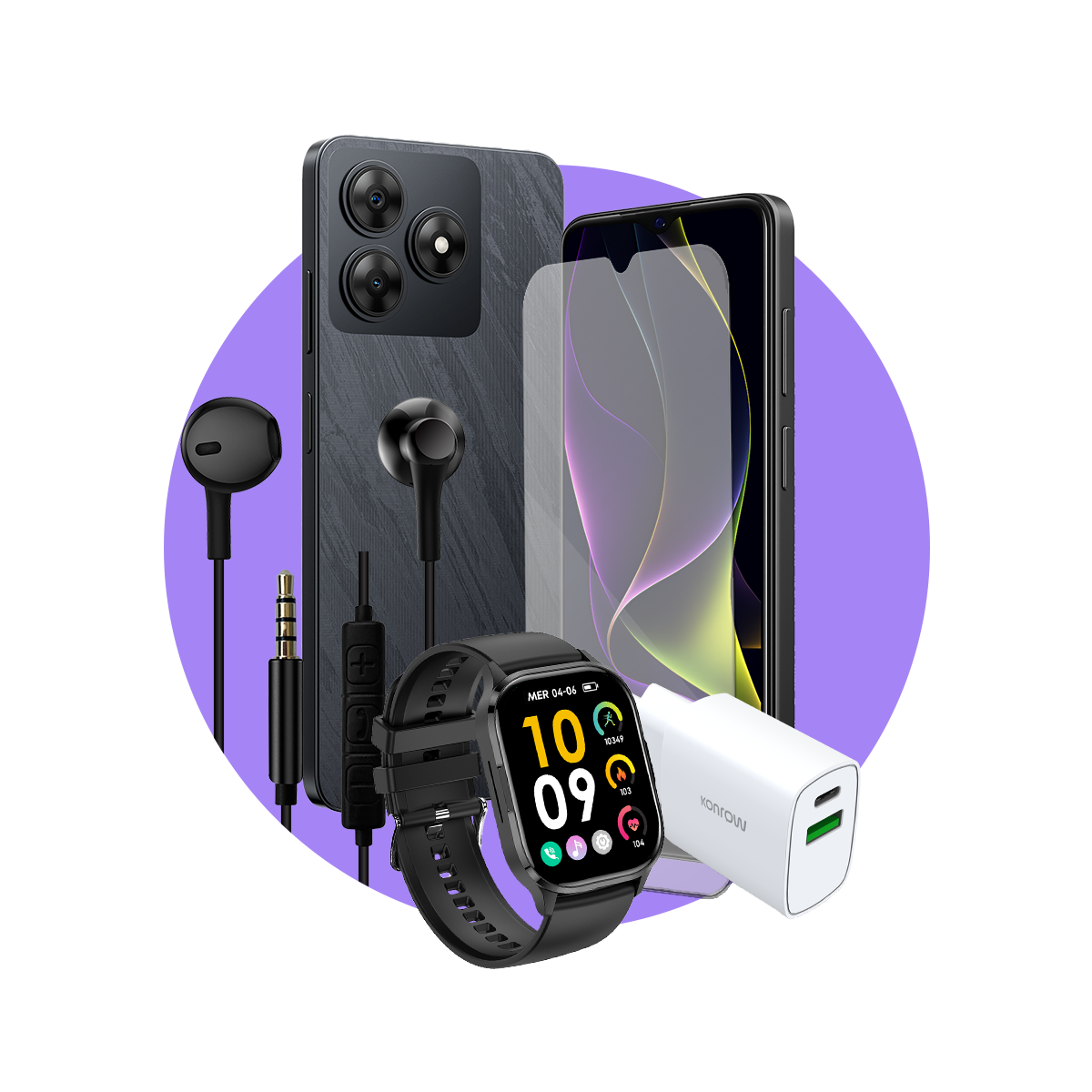 Premium Safe Pack (Smartphone for teenagers - headphones - connected watch - charger - tempered glass)