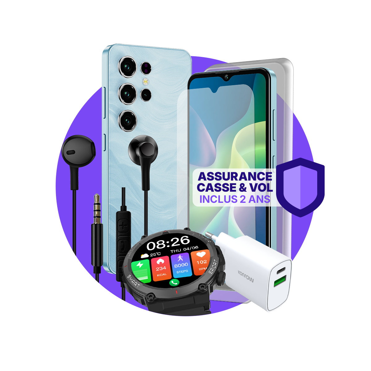 paquete ULTIMA Safe Plus (Smartphone para adolescentes - auriculares - reloj conectado - cargador - cristal templado - seguro incluido)