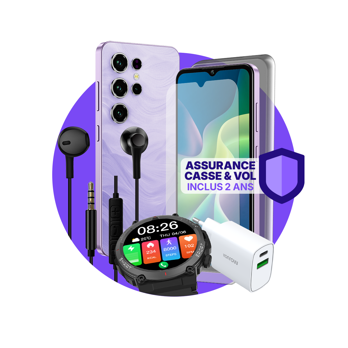 Pack ULTIMA Safe Plus (Smartphone for teens - headphones - connected watch - charger - tempered glass - insurance included)