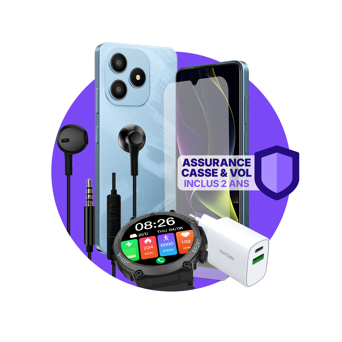 paquete ULTIMA Caja Fuerte (Smartphone para adolescentes - auriculares - reloj conectado - cargador - cristal templado - seguro incluido)