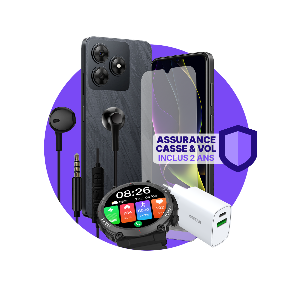 paquete ULTIMA Caja Fuerte (Smartphone para adolescentes - auriculares - reloj conectado - cargador - cristal templado - seguro incluido)